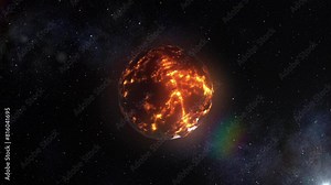 Solar System with eight planets, large sun and asteroids 3d rendering of our solar system and asteroid fields, 4K, 2024