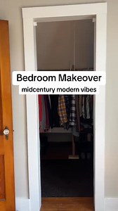 Our wood slat headboard and sliding door made our bedroom look a lot more like a finished space than it did before The rest of our house is not anything like midcentury modern, but we don’t care! #be | Kandi Johnson