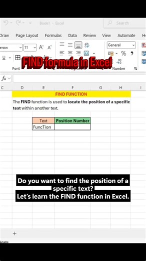 Excel Expert on Instagram: "Want to find where a letter appears in Excel? 🤔 Use the FIND function 📊 👉 =FIND("F", E5) Change the letter and Excel gives you the position instantly! Save this for later & follow for more easy Excel tips 🚀 #ExcelReels #ExcelTips #ExcelTricks #LearnExcel #ExcelFunctions FindFunction ExcelShorts MicrosoftExcel OfficeHacks DataSkills CareerGrowth"