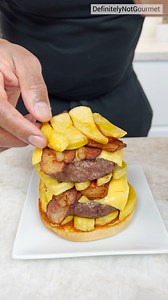 Pizza cheeseburger fries tower | Definitely Not Gourmet