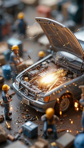 Tiny Workers Fixing a Car 🚗🔧 #shorts #miniature #car