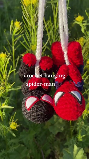 crochet hanging spider-man (and miles morales!) 🕷️ #crochet #spiderman #milesmorales #carhanger #caraccessories #keychain #crochettiktok #crochetcarhanger #crochetspiderman