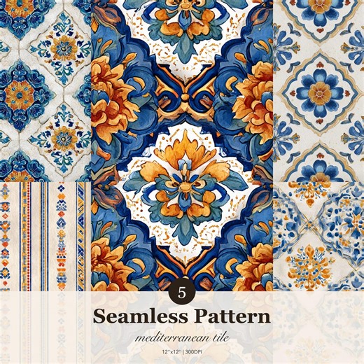 Talavera Tile Pattern, Blue Orange Floral Mediterranean Design (digital Download) - Etsy