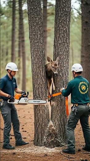 Tense Chainsaw Rescue!🦌 Deer Saved After Being Hopelessly Wedged Between Trees #shorts #animalrescue