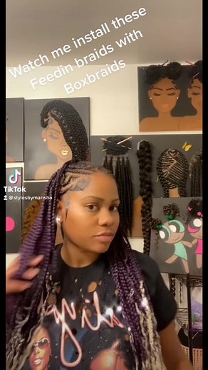 Purple & Blonde Ombré Feedin Braids with Boxbraids