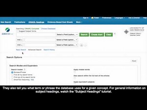 Searching CINAHL using Subject Headings