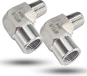 2pcs 90 Degree Street Elbow, 304 Stainless Steel Forged Barstock Street Elbow Adapter, Heavy Duty 5800PSI 1/8" NPT Female x Male Pipe Fitting Connector (1/8" MNPT x 1/8" FNPT)