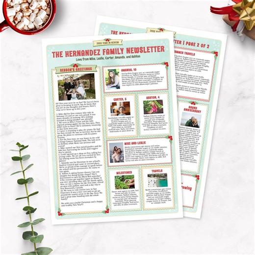 A4 Family Christmas Newsletter Template Two Pages - Year in Review Letter (CORJL, Colorful Happy Christmas Greetings) - Etsy