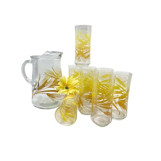 Vintage Libbey Golden Wheat Pitcher With 8 Glasses / 1970's Large Libbey Glass Wheat Pitcher With Glasses - Etsy