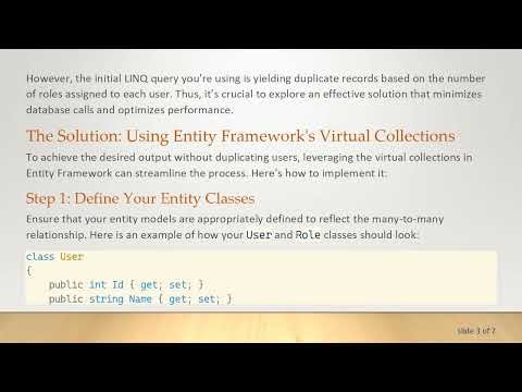 How to Efficiently Use LINQ to Pivot User Roles in Entity Framework