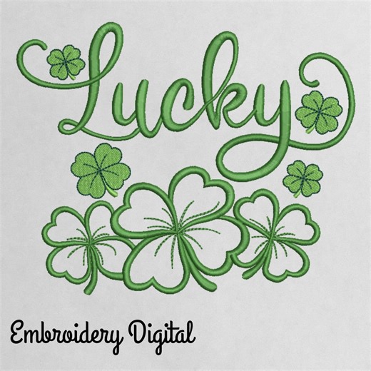 Lucky Clover Script Embroidery | St Patricks Day Shamrock Machine File - Etsy