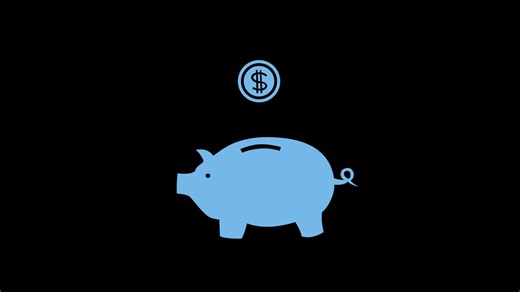 4K resolution loop view. animate graphic minimal icon concept, Collecting insert coin in kawaii picky jar on black background, present finance concept is saving money and planing for something else, | Premium Stock Video Footage