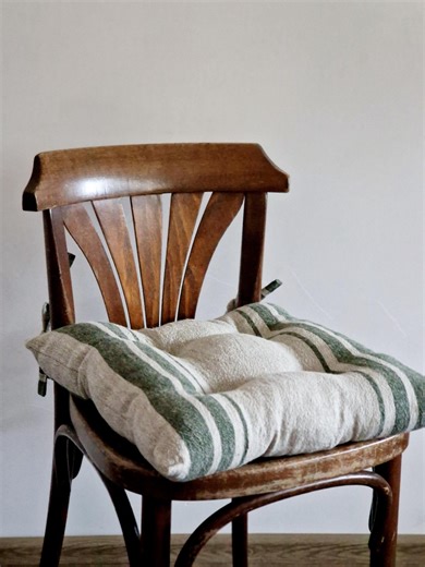 Striped Farmhouse Linen Chair Cushions With Ties for Cozy Comfort - Etsy