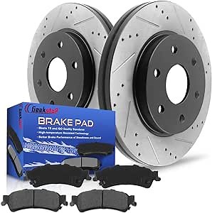 Drilled & Slotted Rear Brake Rotors + Ceramic Brake Pads Kit fits for 1999-2006 GMC Sierra 1500, 2000-2001 GMC Yukon, 1999-2006 Chevrolet Silverado 1500, 2000-2001 Chevrolet Tahoe