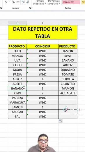 Cómo comparar datos entre tablas con función coincidir