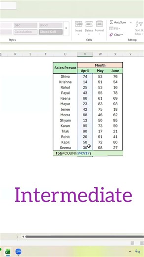 3 Ways to Count in excel! For beginners in Hindi #excel #exceltips #exceltricks #viral #tech