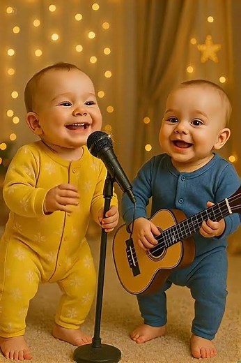 Two cute babies singing a song