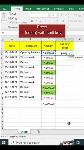 How to Calculate Running Total or Cumulative Sum in Excel through Formula #excel #shortsfeed