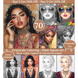 Glam Squad, 70 Grayscale Coloring Pages, Beautiful Glamorous Women Portraits, Printable Adult Coloring Art for Relaxing Stress Relief - Etsy