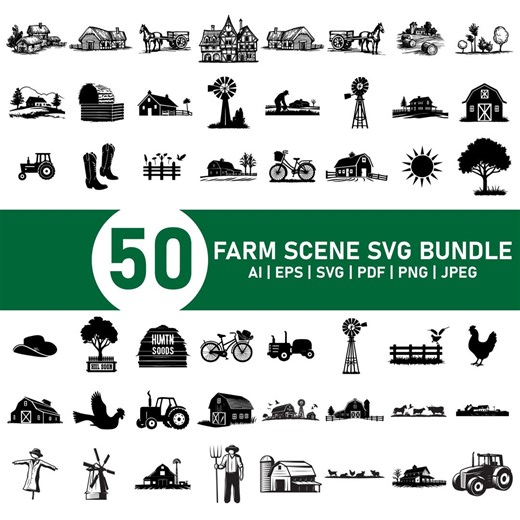 50 Farm Scene SVG Bundle, Farm and Farmhouse Clipart Designs, Rural Landscape, Farmhouse Decor SVG, Farm SVG, Family Farm Svg, Farm Clipart - Etsy