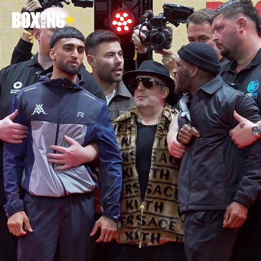 👀 Adam Azim and Kurt Scoby had to be separated following the press conference for their fight this Saturday night. #EubankBenn2 | Boxing News Plus