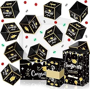 18 Pcs Graduation Explosion Money Gift Boxes 15 Bounces Exploding Money Boxes with Confetti Class of 2024 Pop out Cash Holder for High School College Graduates Party Supplies, black