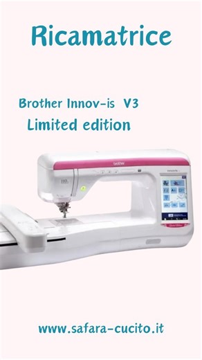 Brother Innov-is V3 limited edition, una ricamatrice strepitosa davanti alla quale non si può non rimanere incantati... Con un area di ricamo di 200 x 300 mm e con 1050 punti al minuto ti permette di creare ricami complessi su un ampia superficie senza dover cambiare il telaio.. Scopri tutte le caratteristiche di Brother Innovis V3 sul nostro sito www.safara-cucito.it #ricamatrice #sewingmachines | Safarà - Tutto per il Cucito