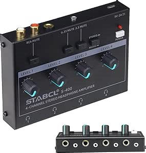 4 Channel Headphone Amplifier, Stereo/Mono Headphone Amp Splitter with 3.5mm,6.35mm,RCA Input. Four 3.5mm and 6.35mm Output. Studio Headphone Amplifier Mixer for Recording