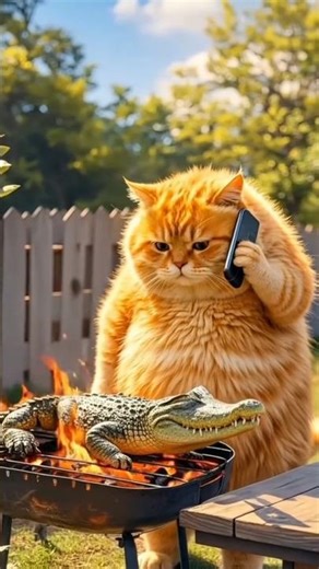 Cat cooking crocodile #shorts #trending #cat #crocodile