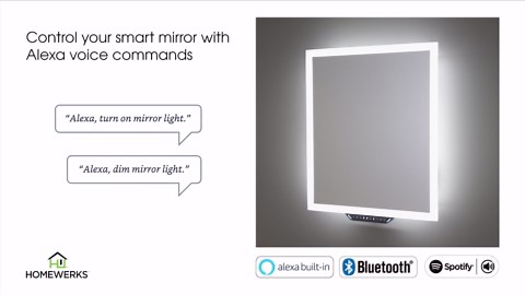 Homewerks 75-105-AX 24x30 inches Smart LED Light Mirror with Alexa Built-in, Bluetooth Speakers, Dimmable Color Changing LED Light 27 Watts 1000 Lumens 2700|3000|4000|5000 Kelvin