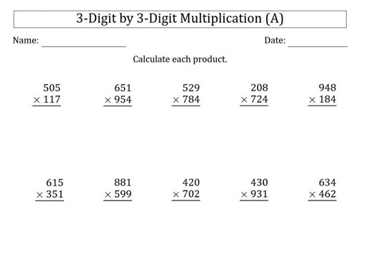 3 digit by 3 digit multiplication worksheet
