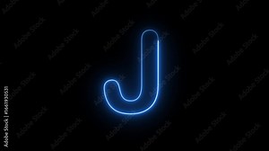 English capital letter J text icon animation glowing neon blue color education alphabet footages font word template sign symbol on black background