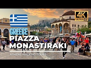 🇬🇷 Athens, Greece Walking Tour - Piazza Monastiraki Square At Sunset | 4K HD 60fps