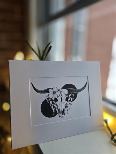 Cattle Skull Drawing/western Wall Decor/minimalistic Floral Bull Skull/boho Desert Art - Etsy