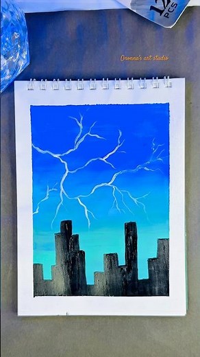 Cityscape with Lightning Painting | Acrylic Art Tutorial