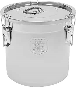DYNAMI 5.5Gal 304 Stainless Steel Airtight Container with Lid and Locking Clamp,17-38Lbs Metal Bucket Large Stainless Steel Canisters for Kitchen,Dog Food/Bird Seed/Coffee Storage Container(21L)
