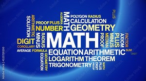 Math animated tag word cloud;text design animation kinetic typography seamless loop.