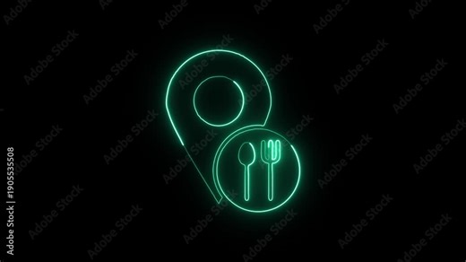Restaurant Icon Animation with Glowing Lines on Black Background
