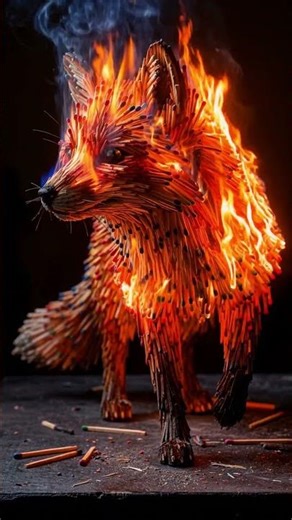 Fox made of colorful matches set on fire! #asmr #art #satisfying