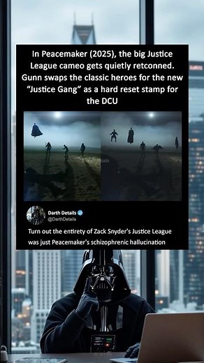 In Peacemaker (2025), the big Justice League cameo gets quietly retconned. Gunn swaps “Justice Gang”