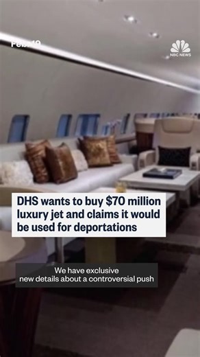 An executive jet the DHS has told the White House’s Office of Management and Budget it needs for immigrant deportation flights and Cabinet officials’ travel features a bedroom with a queen bed, showers, a kitchen and four large flat-screen TVs, according to images of the aircraft obtained by NBC News. | NBC News