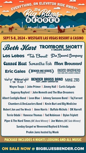 Mike Zito is super excited to be back at the Big Blues Bender! You never know what surprises he has in store for you! Don't miss it!!! Sept. 5-8, 2024 Westgate Las Vegas bigbluesbender.com | Big Blues Bender