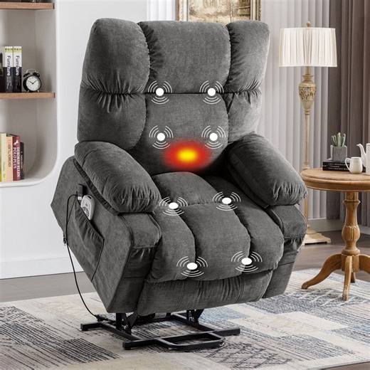 JONPONY Power Lift Recliner Chair Recliners for Elderly with Heat and Massage Recliner Chair for Living Room with Infinite Position and Side Pocket,USB Charge Port,Grey