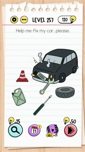 Brain Test Level 257 Answer | Help me fix my car, please