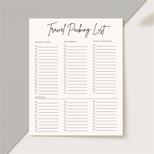 Editable Travel Packing List Template, Vacation Checklist, Road Trip Planner (canva PDF) - Etsy