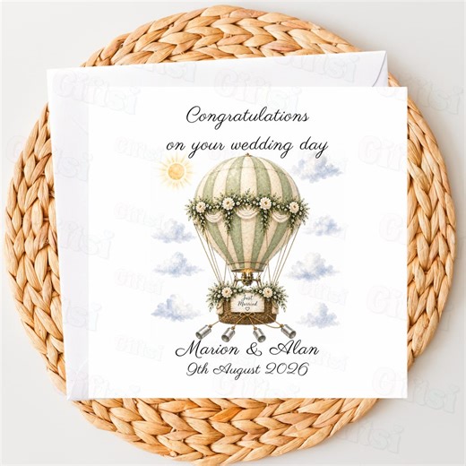 Personalised Hot Air Balloon Wedding Card With Names and Date | Romantic Just Married Card for Couple | Custom Wedding Day Keepsake - Etsy