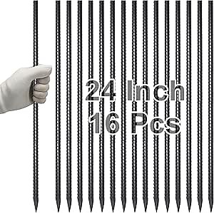 VVOKGO Rebar Stakes 24 Inch Ground Straight Concrete Form Stakes Heavy Duty (16pcs), 3/8" Diameter Metal Steel Spikes Anchors with Chisel Point End for Plant Support, Garden Border,Landscape Edging