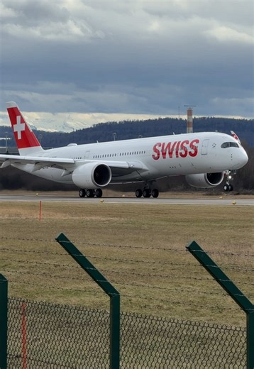Swiss A350 Takes Off from Zurich to Montreal