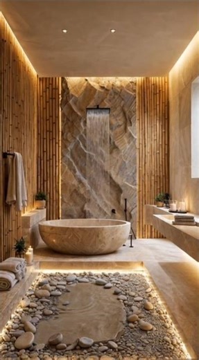 Luxury Spa Bathroom Renovation Transformation | Zen-Inspired Stone Tub & Waterfall Shower Retreat