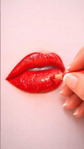 Realistic Lips Drawing | Glossy Red Pencil Art